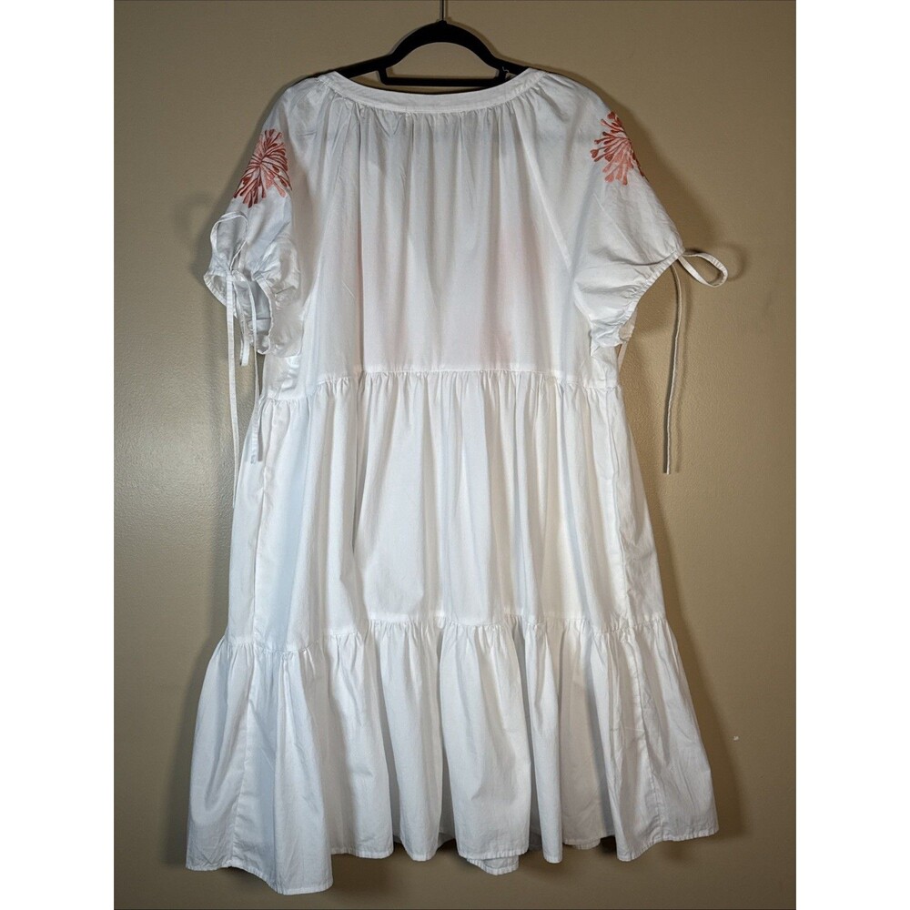 Wayward Fancies Eshakti Dress XL White Poplin Tiered Embroidered Tie Sleeve - Picture 5 of 7